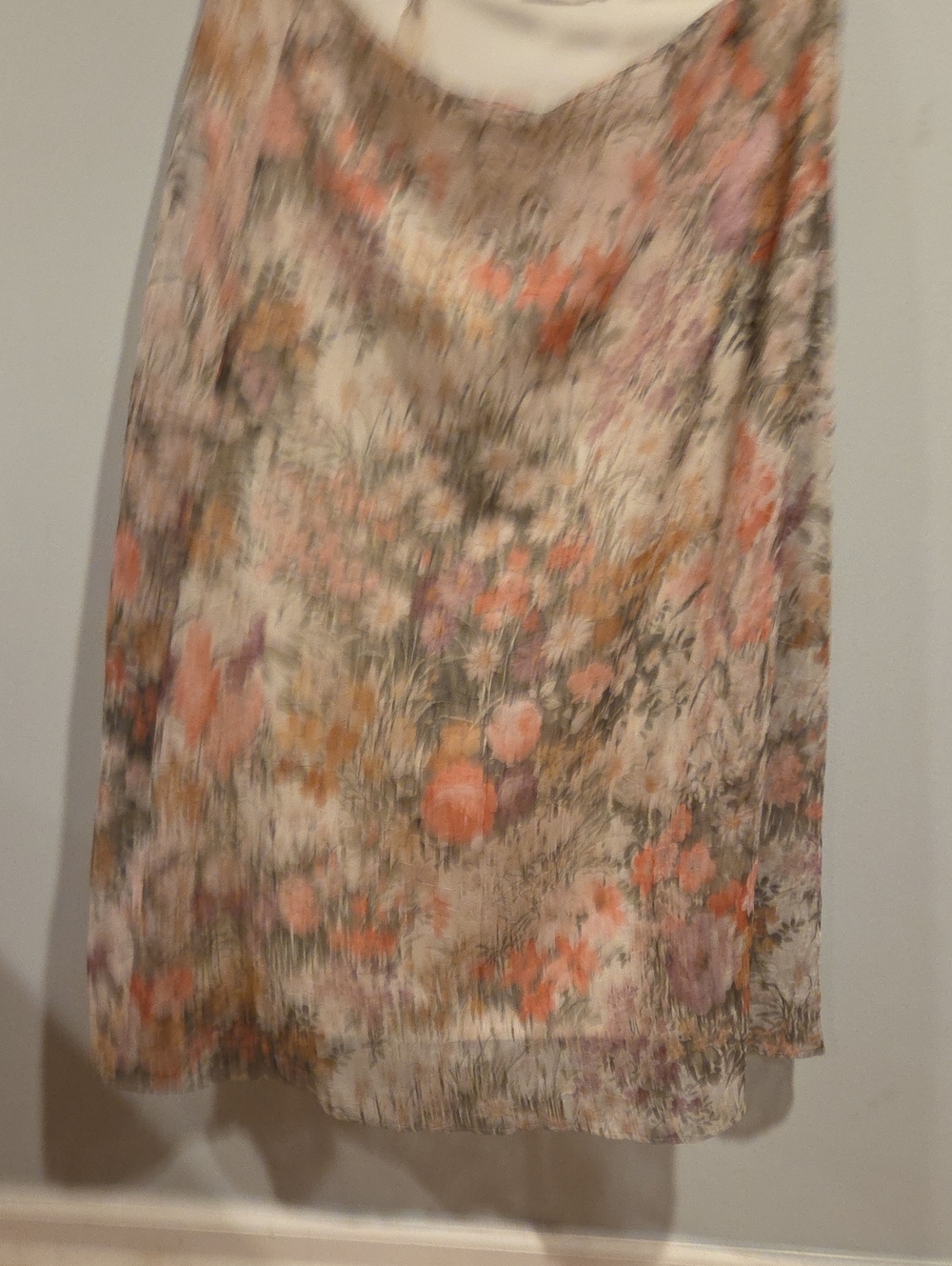 152. Vintage Dress Barn Peach and Green Floral Maxi Skirt